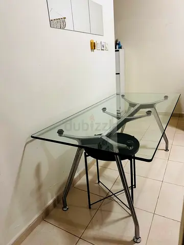 Glass Top Desk with Metal Frame — Modern Office Table