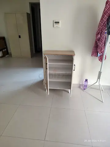 Small wooden cabinet with shelves and doors - light oak finish