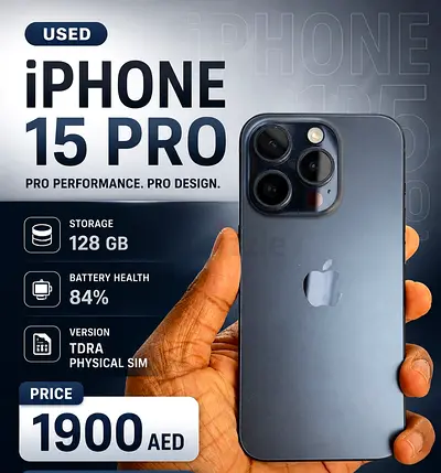 Used iPhone 15 Pro - 128GB, 84% Battery Health, Physical SIM