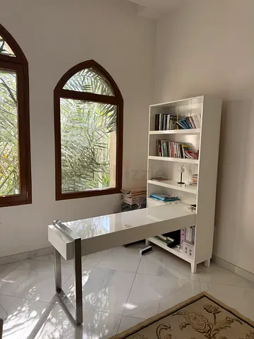 White L-shaped Desk with Built-in Bookshelf - Good Condition