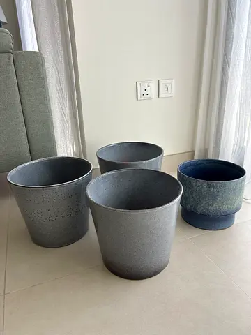 Set of 4 Grey Ceramic Planters - Various Sizes. Blue from Ikea