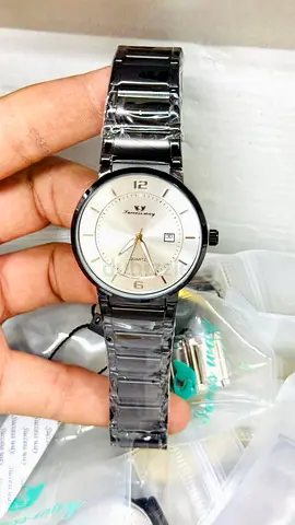 Mens Classic Stainless Steel Quartz Watch - Black Bracelet, White Dial
