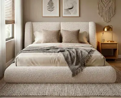 Luxury boucle thick king bed frame