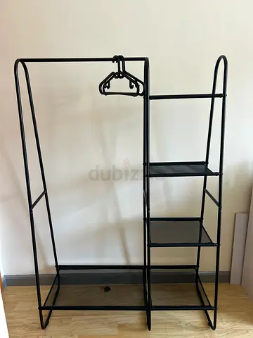Black Metal Garment Rack with Storage Shelves