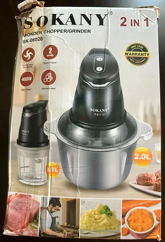 Sokany 2-in-1 Electric Chopper/Grinder 400W with 2.0L Bowl
