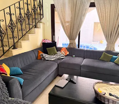 Large L-shaped Grey blue Fabric Sofa — Good Condition