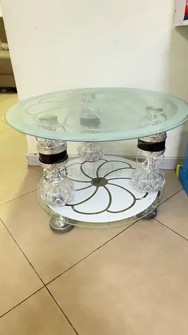 Glass Round Side Table with Decorative Crystal Legs