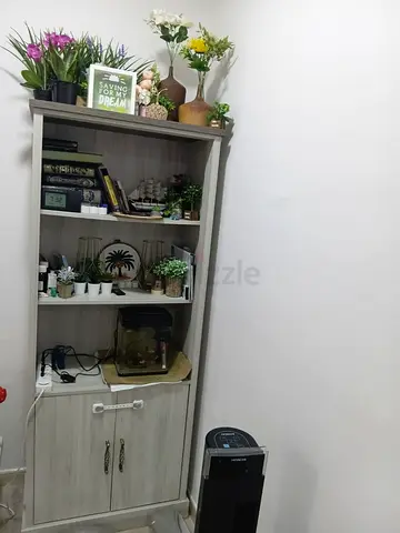 Lightwood Tall Display Cabinet / Bookcase with Cupboard — Good Condition