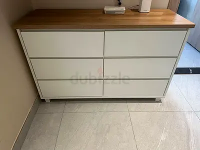 White 6-Drawer Dresser with Wood Top - Very Good Condition