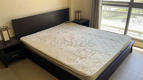 Dark Wood king size Bed Frame with Mattress and Two side table