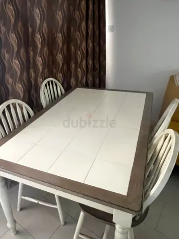 Wooden Dining Table with Tiled Top and 4 Chairs