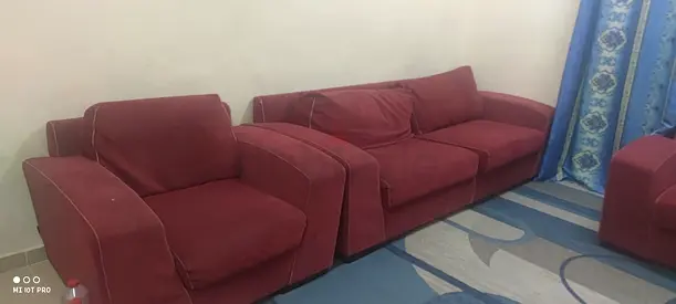 5-Seater Red Sofa with Matching Armchairs - Good Condition
