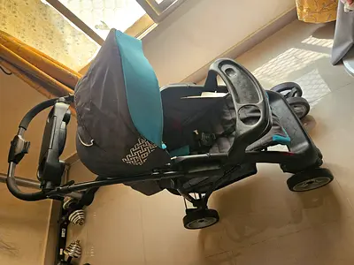 Blue and Grey Baby Stroller with Snack Tray