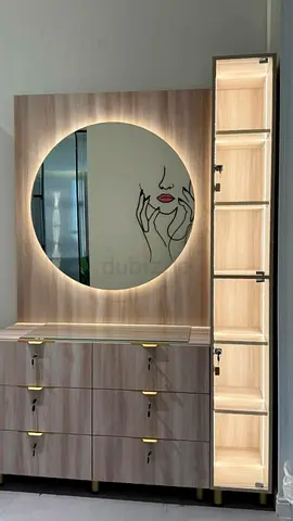 Modern Dressing Table with Backlit Mirror and Display Cabinet