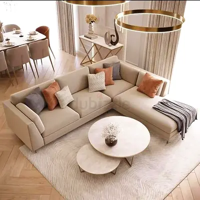 Modern Beige L-Shaped Sectional Sofa with Cushions