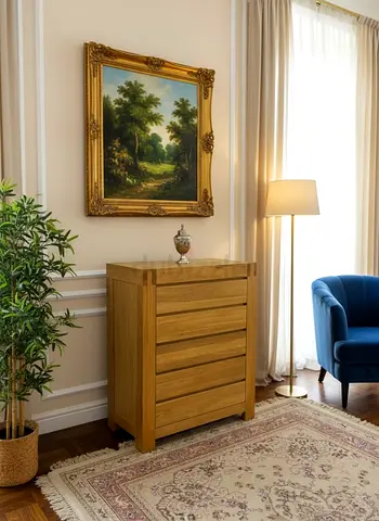 Solid Wood 5-Drawer Chest of Drawers - Natural Oak Finish