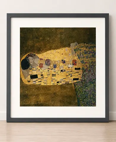 Framed Art Print - Gustav Klimt Style The Kiss (Square) - Ready to Hang