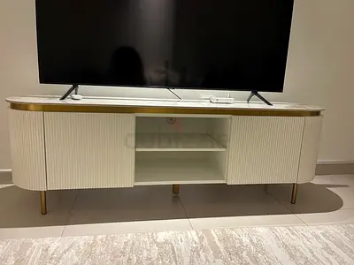 White and Gold Modern TV Console / Media Cabinet, Good Condition