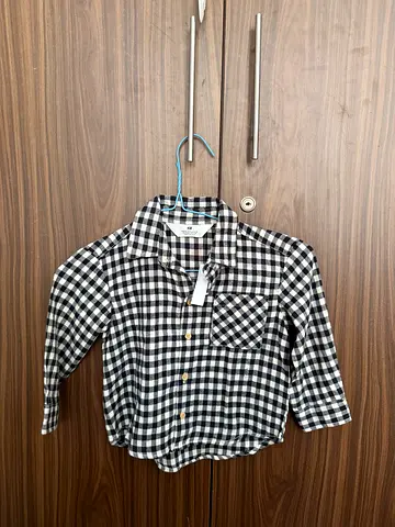 Black  white checkered baby button-up shirt - for 1-2yo