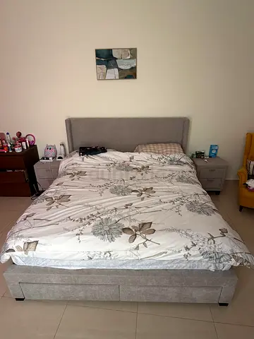 Modern Upholstered Bed Frame with Storage and Matching Nightstands