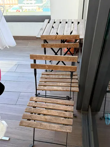 Foldable Wooden Balcony Table and Chairs Set (2-seater) - Light Wood