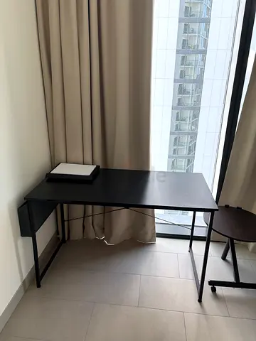 Minimalist black computer desk with drawer — good condition