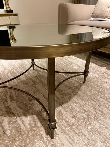 Round Glass Top Coffee Table with Metal Base - Brass Finish