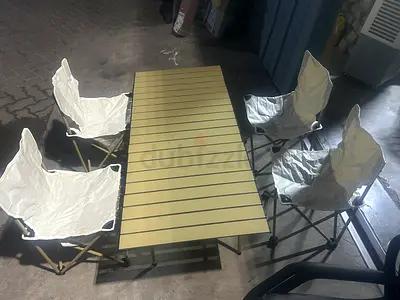 Outdoor Camping  Picnic Table with 4 Folding Chairs