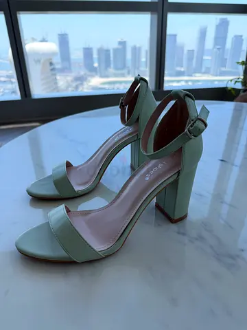 Mint green block-heel ankle strap sandals, gently used