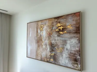Large Framed Abstract Gold Accent Painting - Ready to Hang
