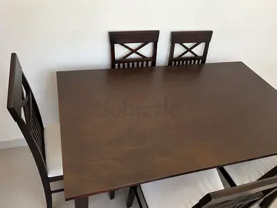 Solid Wood Dining Table with 6 Matching Chairs - Dark Brown