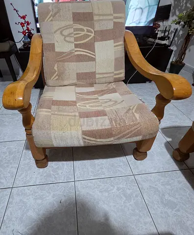 Single Seater Wooden Armchair with Patterned Fabric