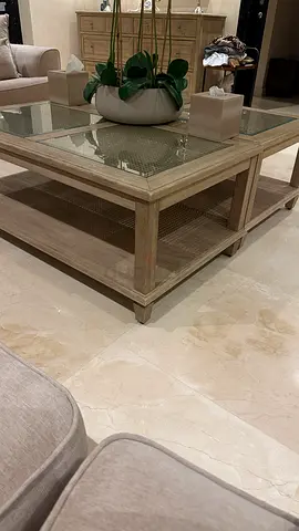 Potterybarn Two Solid Wood Glass-Top two coffe tables  Coffee Table – Light Oak Finishfixed price