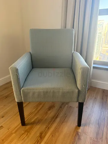 Light grey upholstered armchair with wooden legs - good condition, 2 pcs