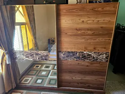 Turkish Modern Sliding Door Wardrobe with Mirror and Marble Finish Detail