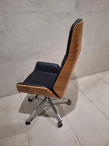 Office leather chair with wooden back