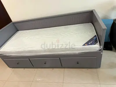 Ikea Grey wooden daybed with three under-drawers + mattress