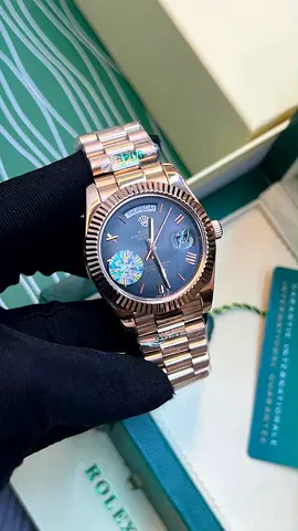 Rolex Day-Date style rose gold mens watch with black dial