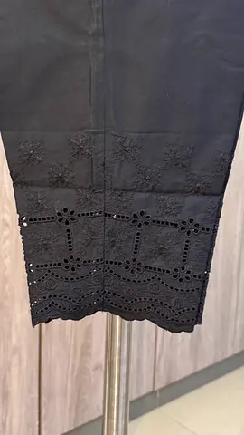 Black embroidered straight trousers with scalloped hem - gently used