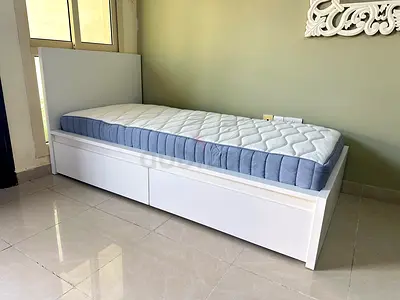 IKEA MALM Single Bed Frame with 2 Storage Drawers - White with a very comfortable mattress