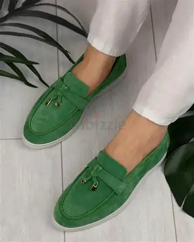 Green Suede Tassel Loafers — Comfortable Womens Casual Shoes