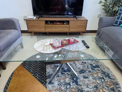 Glass Top Coffee Table with Metal Base - Modern Living Room Table