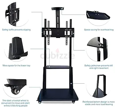 Rolling TV Cart with Wheels for 32-75 Inch LCD LED Flat Curved Screen TVs. Height
