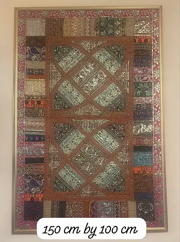 Unique Handmade Embroidered Textile Wall Hanging - 150 x 100 cm, Framed