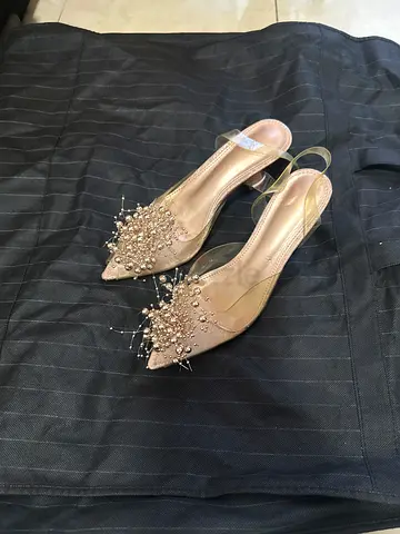 Elegant Pointed Toe Slingback Heels with Bead Embellishments
