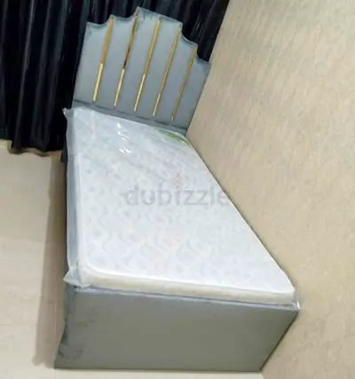 Brand New Single bed frame with mattress - grey upholstered