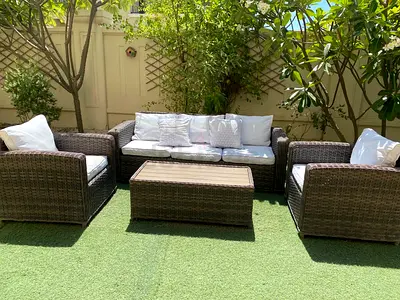 6-piece Outdoor Rattan Sofa Set with Cushions — Good Condition