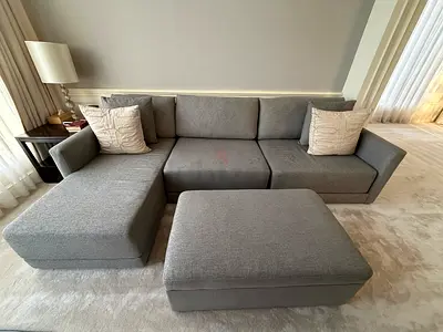 Crate  Barrel 
Gather Deep Sofa Gray L-shaped Fabric Sofa with Ottoman — Good Condition