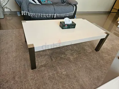 Modern White Glossy Coffee Table with Dark Metal Legs
