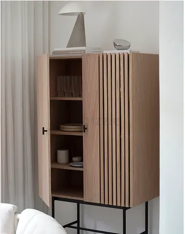 Light Oak Tall Storage Cabinet on Metal Legs - Good Condition